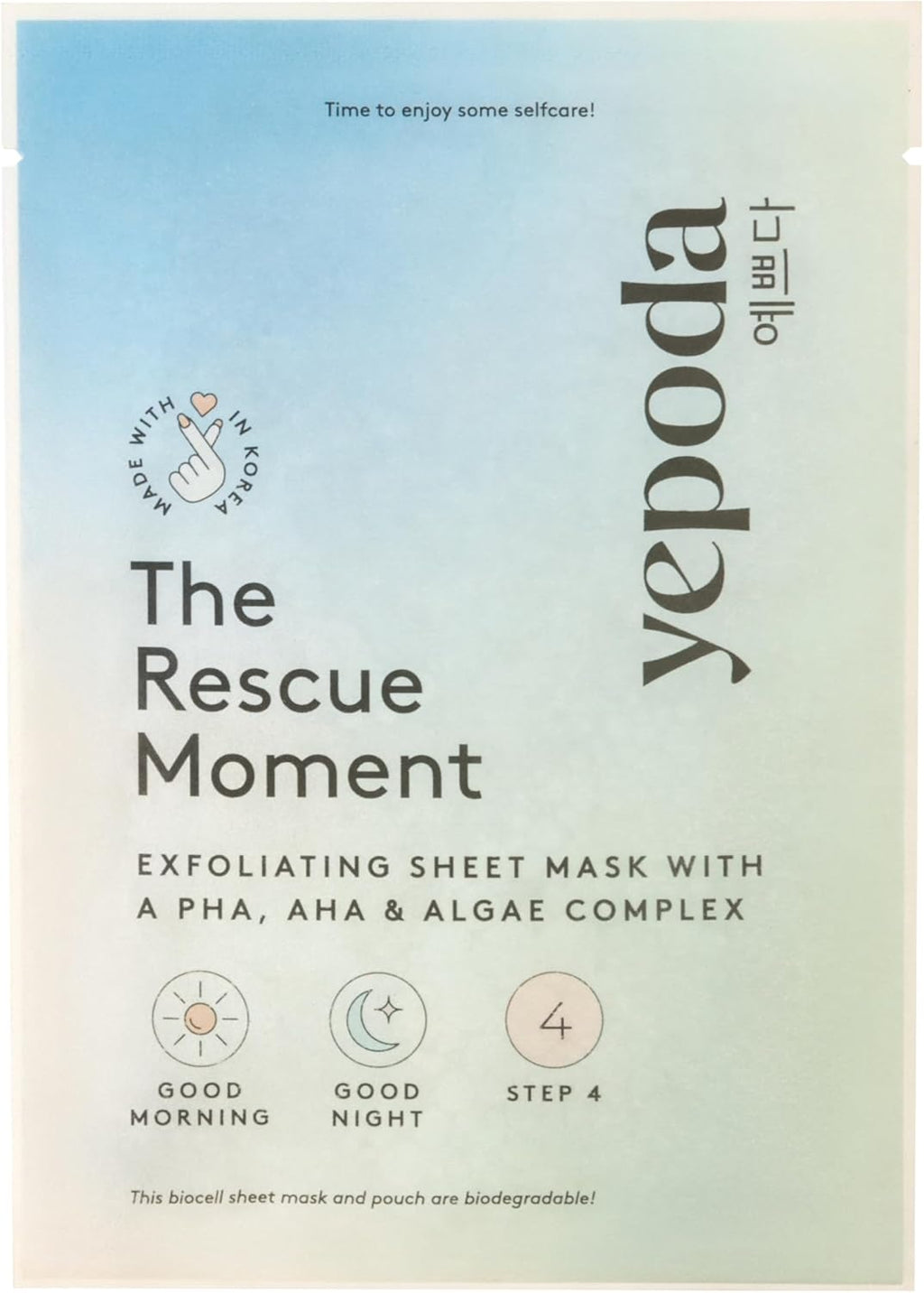 Yepoda - the RESCUE MOMENT - Una Sola Sheet Mask - Mascarilla Facial Exfoliante Con Un Cocktail De PHA, AHA & Algas (25 Ml)