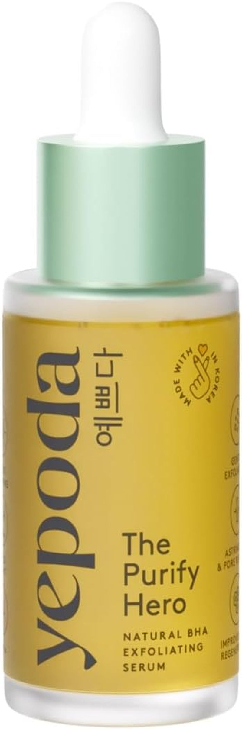 Yepoda the Purify Hero, Sérum Exfoliante Natural Con BHA, Minimiza Los Poros & Regenera Las Células, Sérum Exfoliante Suave Coreano Vegano Para Todo Tipo De Pieles, 30 Ml