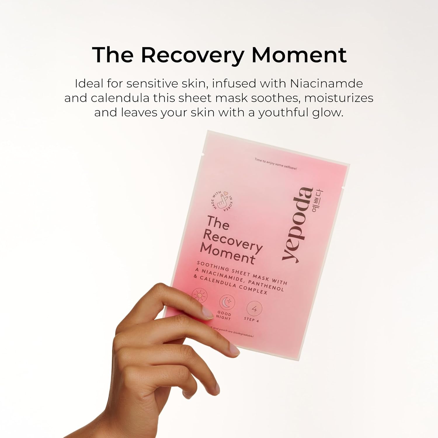 Yepoda the Recovery Moment, Mascarilla Facial Calmante Con Niacinamida, Mascarilla Coreana Vegana Para Todo Tipo De Pieles, 25 Ml