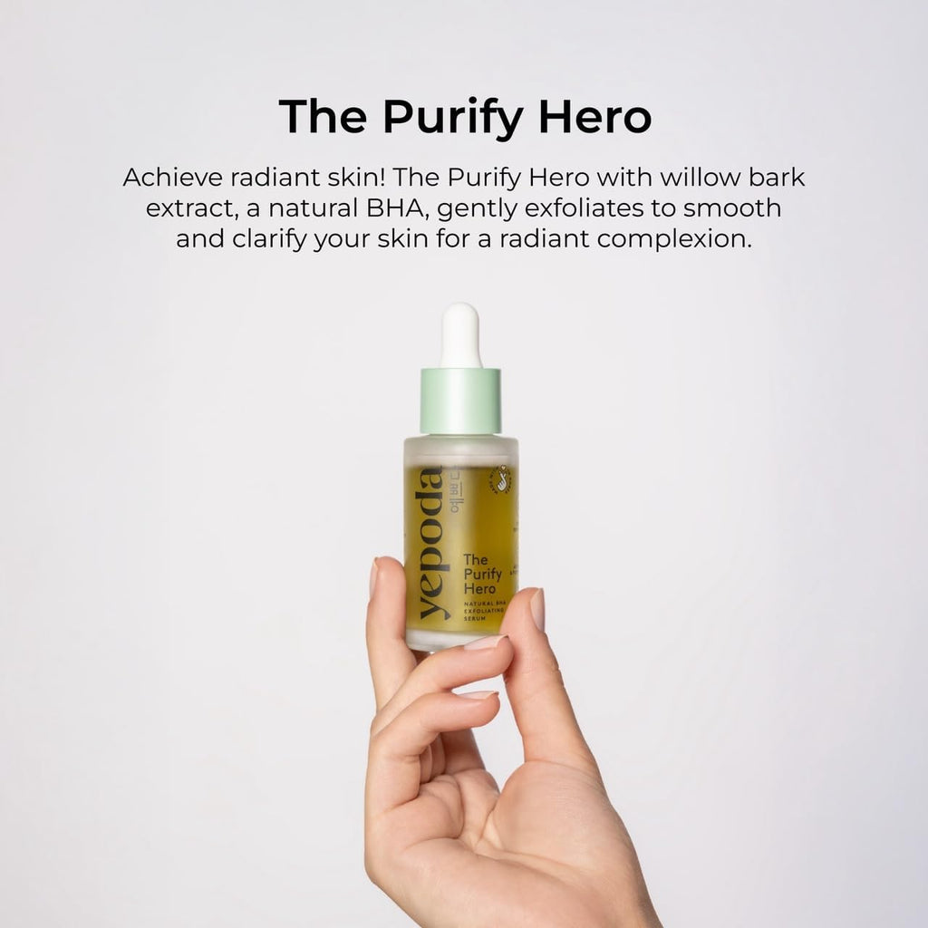 Yepoda the Purify Hero, Sérum Exfoliante Natural Con BHA, Minimiza Los Poros & Regenera Las Células, Sérum Exfoliante Suave Coreano Vegano Para Todo Tipo De Pieles, 30 Ml