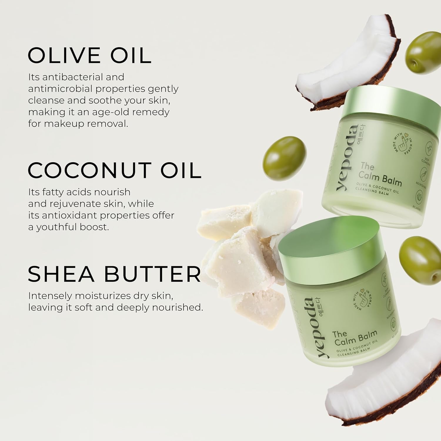 Yepoda the Calm Balm, Desmaquillante Suave Y Bálsamo Limpiador Profundo, Elimina Maquillaje Resistente Al Agua E Impurezas, Limpiador Facial Coreano Vegano Para Todo Tipo De Piel, 80 G