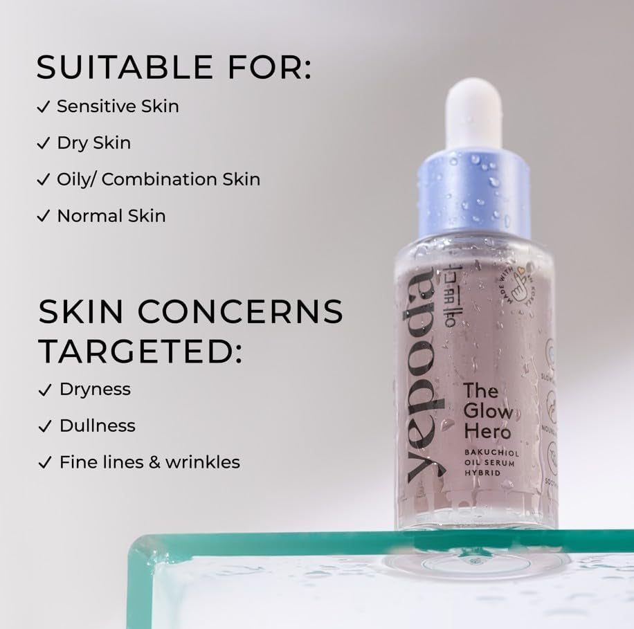 Yepoda the Glow Hero, Híbrido Sérum-Aceite Con Bakuchiol, Nutritivo & Antiedad, Sérum Vegano Coreano Para Una Piel Luminosa Para Todo Tipo De Pieles, 30 Ml
