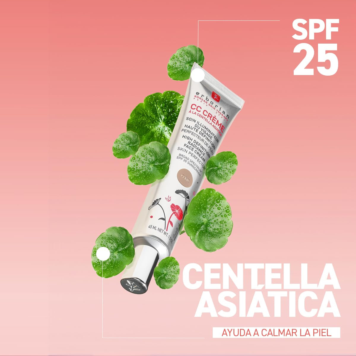 Erborian - Centella Asiatica CC Cream - Tratamiento Iluminador Y Maquillaje Para La Piel De Alta Definición - Tratamiento Facial Cosmético Coreano Con SPF 25