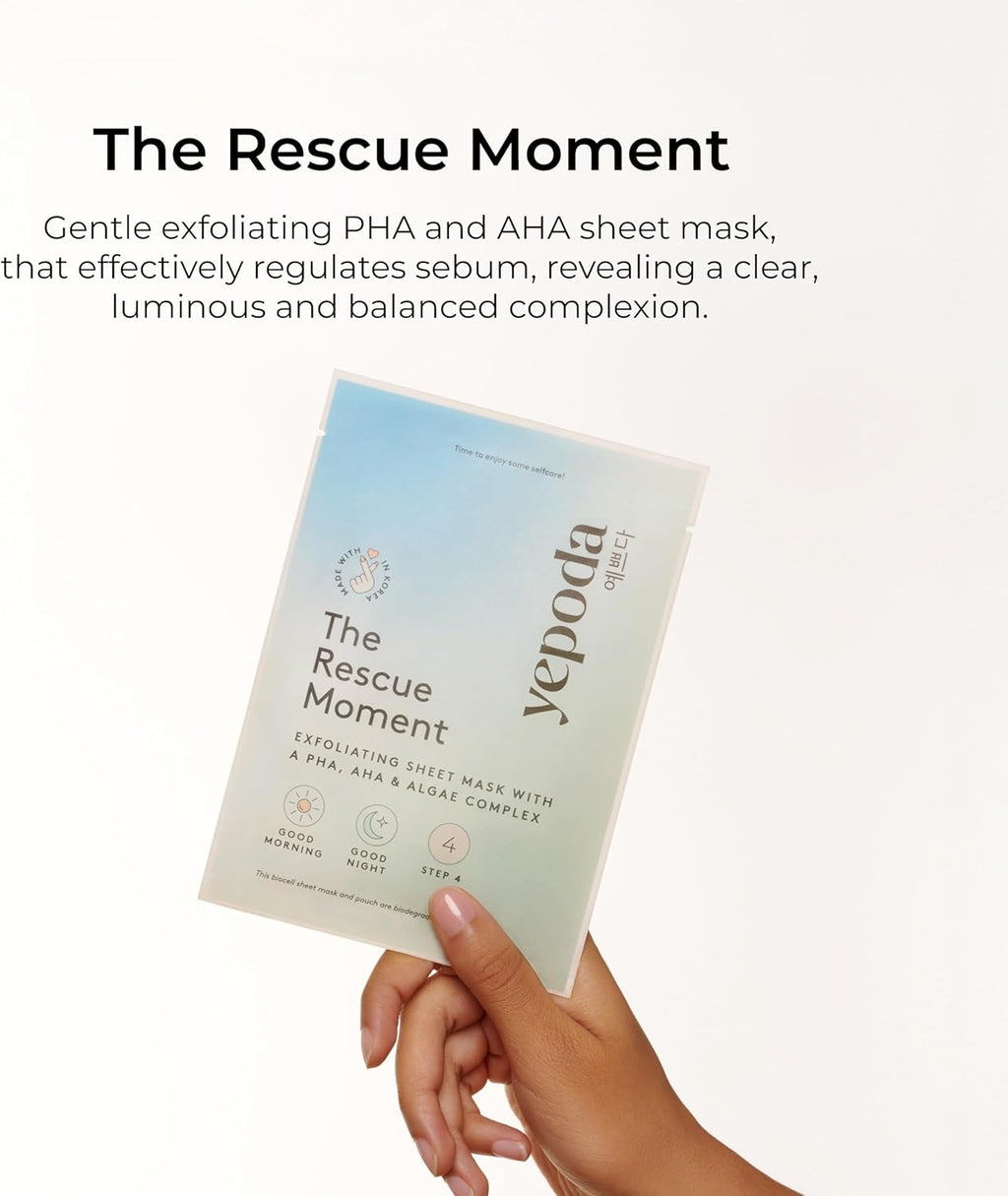 Yepoda - the RESCUE MOMENT - Una Sola Sheet Mask - Mascarilla Facial Exfoliante Con Un Cocktail De PHA, AHA & Algas (25 Ml)