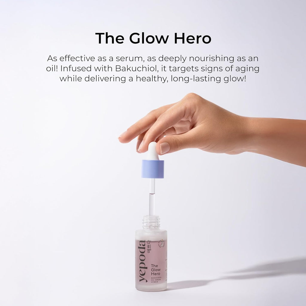 Yepoda the Glow Hero, Híbrido Sérum-Aceite Con Bakuchiol, Nutritivo & Antiedad, Sérum Vegano Coreano Para Una Piel Luminosa Para Todo Tipo De Pieles, 30 Ml