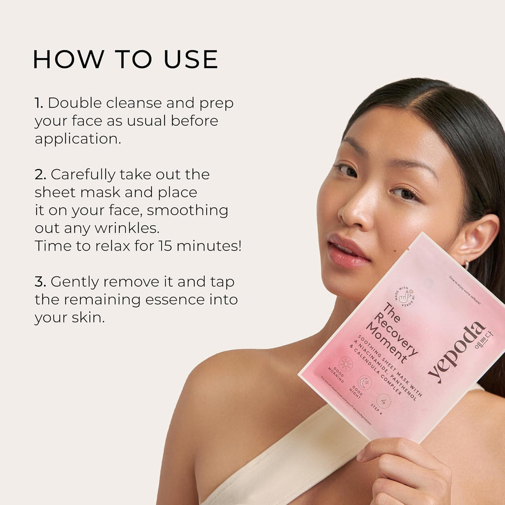 Yepoda the Recovery Moment, Mascarilla Facial Calmante Con Niacinamida, Mascarilla Coreana Vegana Para Todo Tipo De Pieles, 25 Ml