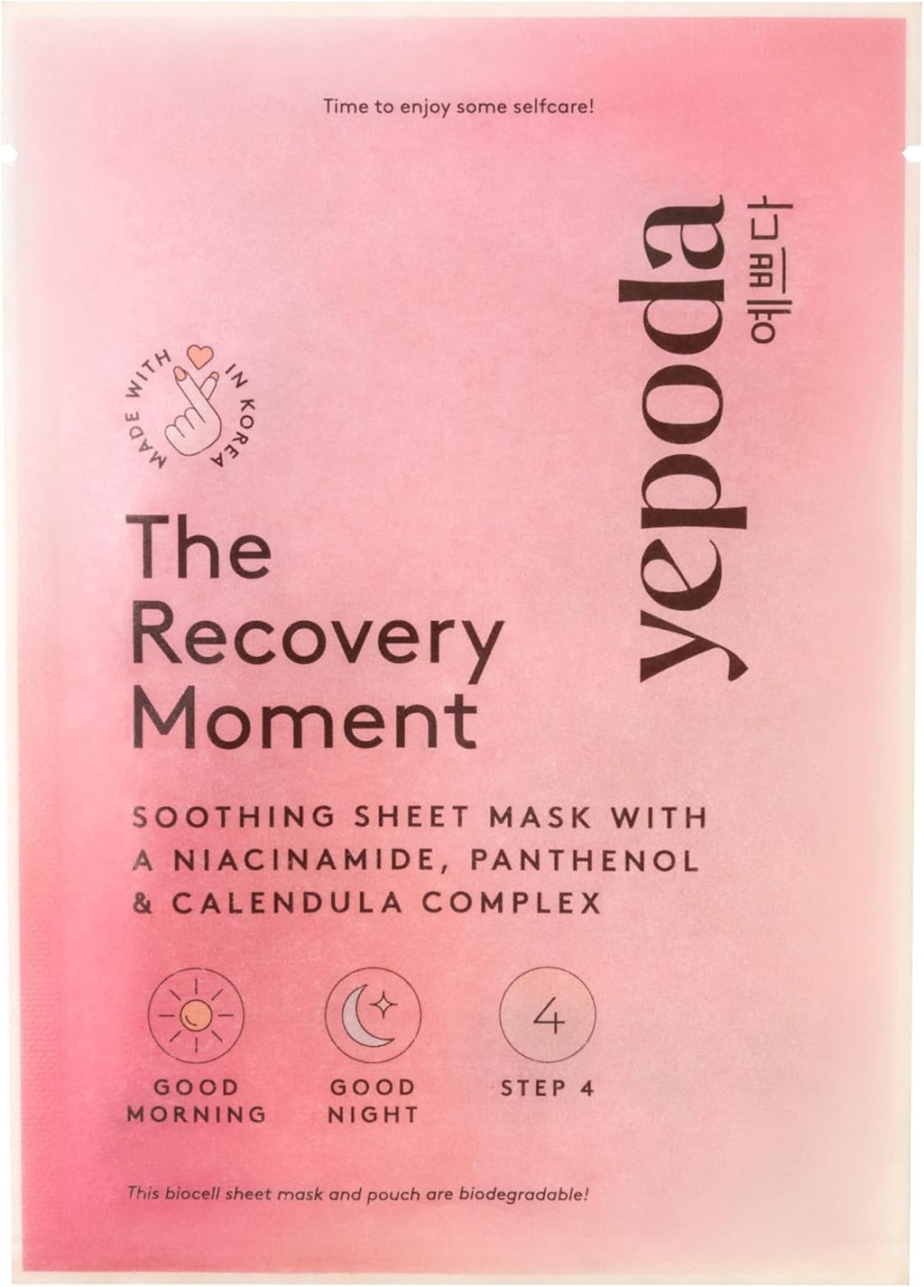 Yepoda the Recovery Moment, Mascarilla Facial Calmante Con Niacinamida, Mascarilla Coreana Vegana Para Todo Tipo De Pieles, 25 Ml