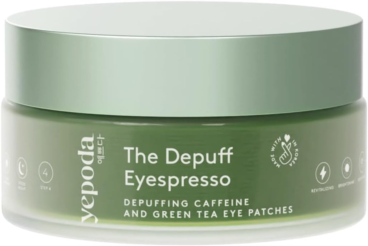 Yepoda the Depuff Eyespresso, Parches Para Ojos Con Cafeína Y Té Verde. Reducen La Hinchazón Y Revitalizan El Contorno. Veganos, Coreanos, Aptos Para Todo Tipo De Pieles. 60 Uds / 90 G