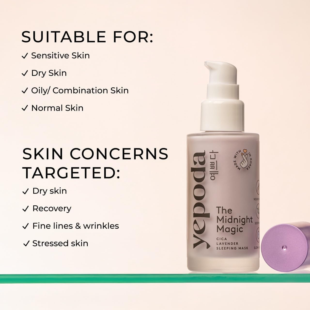 Yepoda the Midnight Magic, Mascarilla De Noche Hidratante Y Rejuvenecedora, Fórmula Nutritiva De Centella Asiática Y Lavanda, Crema Hidratante De Noche Coreana Vegana Para Todo Tipo De Pieles, 50 Ml