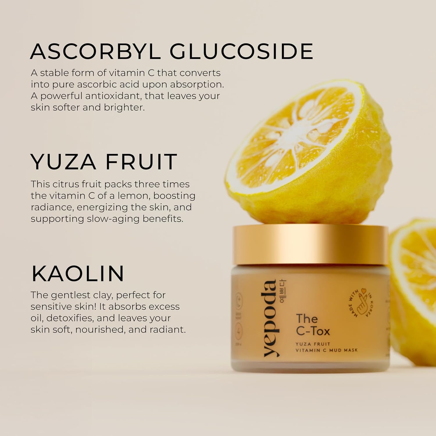 Yepoda - the C-TOX - Mascarilla Facial Vitamina C Con Fruta Yuza Y Caolín, Cosmética Coreana (80 Gramos)